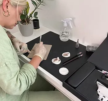 Microblading-Schulung: Übung der Härchenzeichnung auf Latexhaut